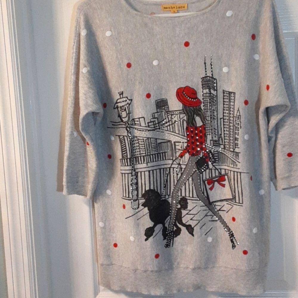 Sweater by Mesh+Lace. Fun, whimsical "taking Fifi shopping in the city."